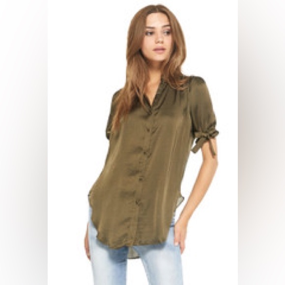Misa Los Angeles Ida Top Green Short Sleeve Size S - Picture 1 of 16